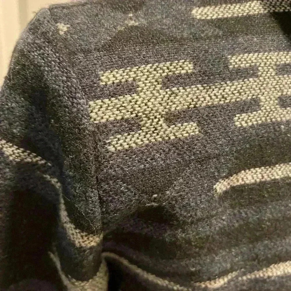 Tulle Anthropologie Womens Aztec Hooded Wrap Coat Wool Blend Pocket Gray Blue M - Picture 8 of 14